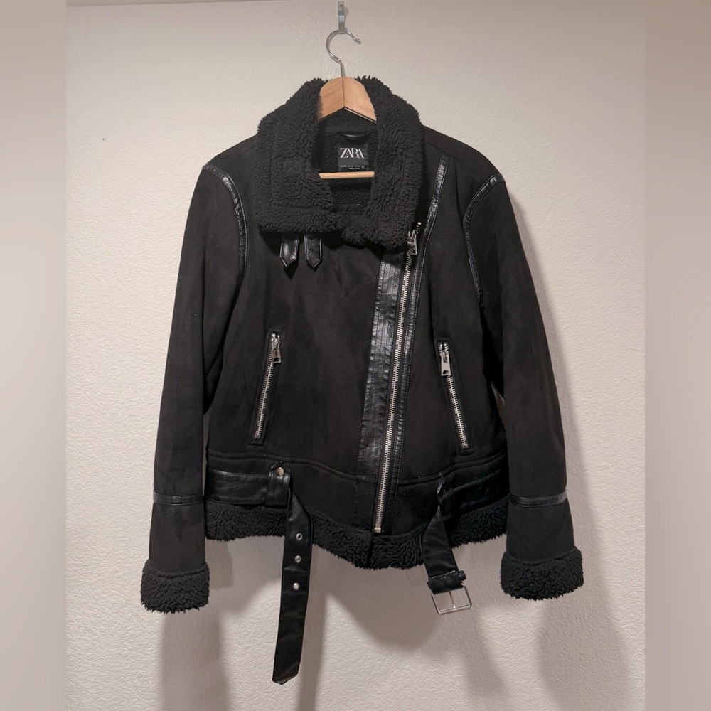 ZARA Faux Suede Shearling Moto Jacket